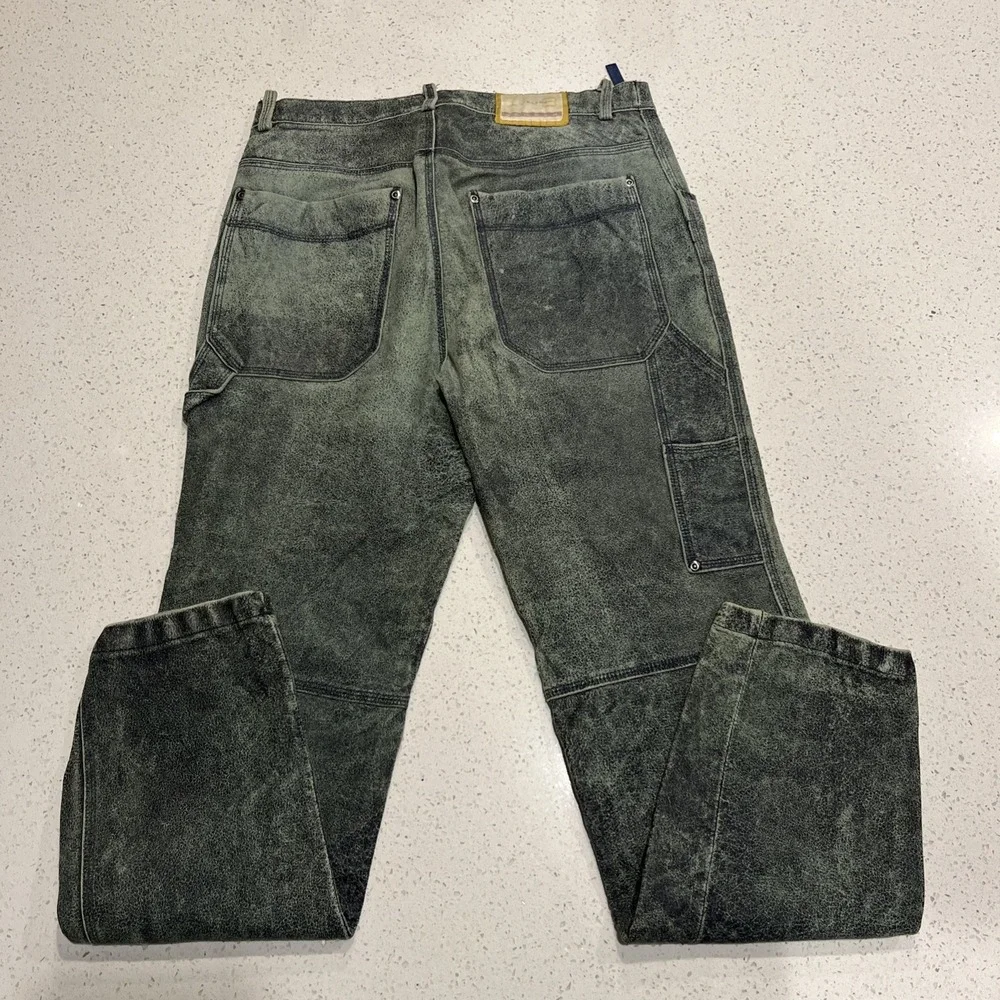 Men's Size 32/32‎ Air Jordan Green Leather Lined Jeans Michael MJ VTG Y2k